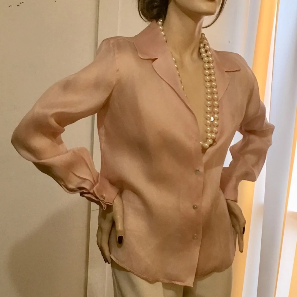 Vintage Brooks Brothers Women organza blush blouse - Picture 3 of 7